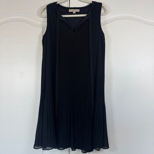 LOFT Black Pleated Sleeveless Tie Neck Dress Medium LBD